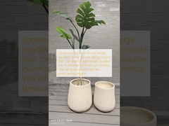 contemporary look neutral beige repetitive linear texture design round fiber clay planter lightweight durable low-maintenance flower pot holiday Villa văn phòng trang trí khu vườn cảnh quan dự án
