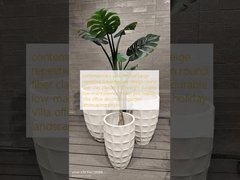 contemporary look neutral beige repetitive linear texture design round fiber clay planter lightweight durable low-maintenance flower pot holiday Villa văn phòng trang trí khu vườn cảnh quan dự án