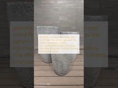 chậu trồng cây bằng đất sét sợi tròn màu xám thiết kế nứt hình học với hoa văn khảm nhẹ, bền, ít bảo trì, chậu hoa trang trí biệt thự ngày lễ, văn phòng, dự án cảnh quan sân thượng