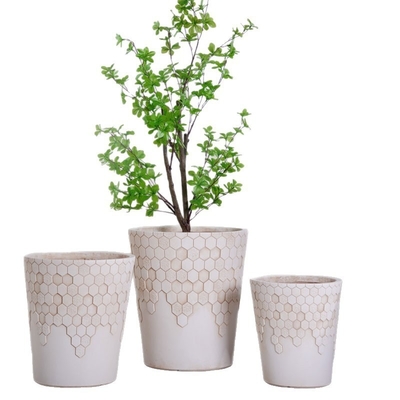 người trồng bằng đất sét sợi tròn màu trắng trung tính với mô hình ruồi mật ong mịn nhẹ, bền bền, bảo trì thấp, nồi hoa kỳ nghỉ, biệt thự, khách sạn, trung tâm mua sắm, văn phòng trang trí, công trình cảnh quan vườn