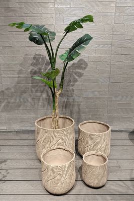 Low - Key Light Gray Flower Pots Chevron Patterns Round Fiber Clay Holiday Villa Dự án cảnh quan